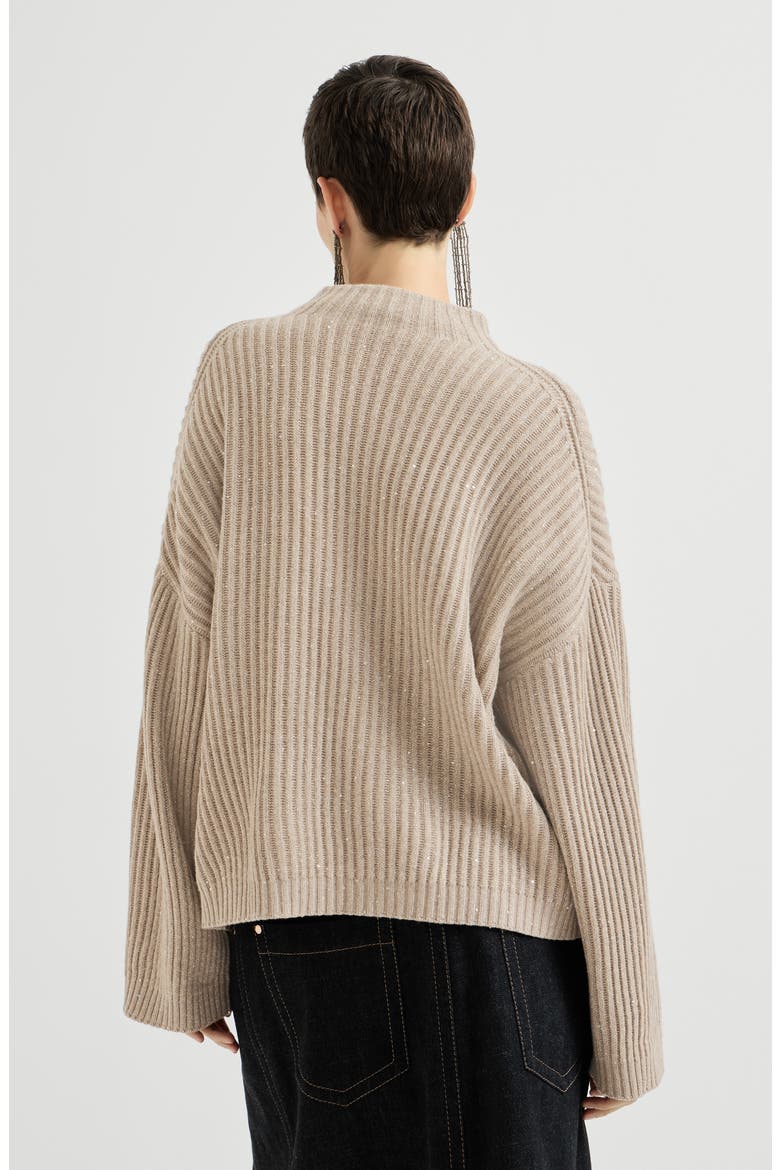 Sparkling & Dazzling cashmere and wool ribbed sweater, Alternate, color, Light Brown