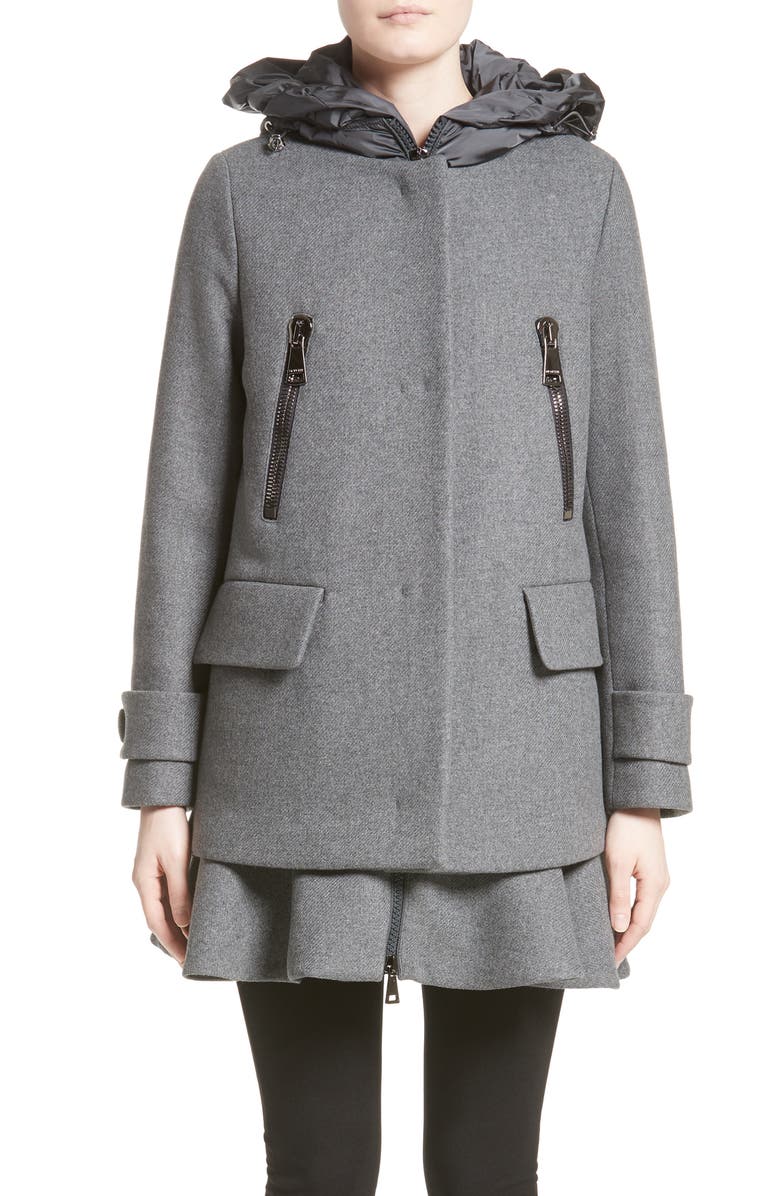 Moncler Phemia Wool Blend Jacket with Removable Hooded Puffer Vest, Main, color, 