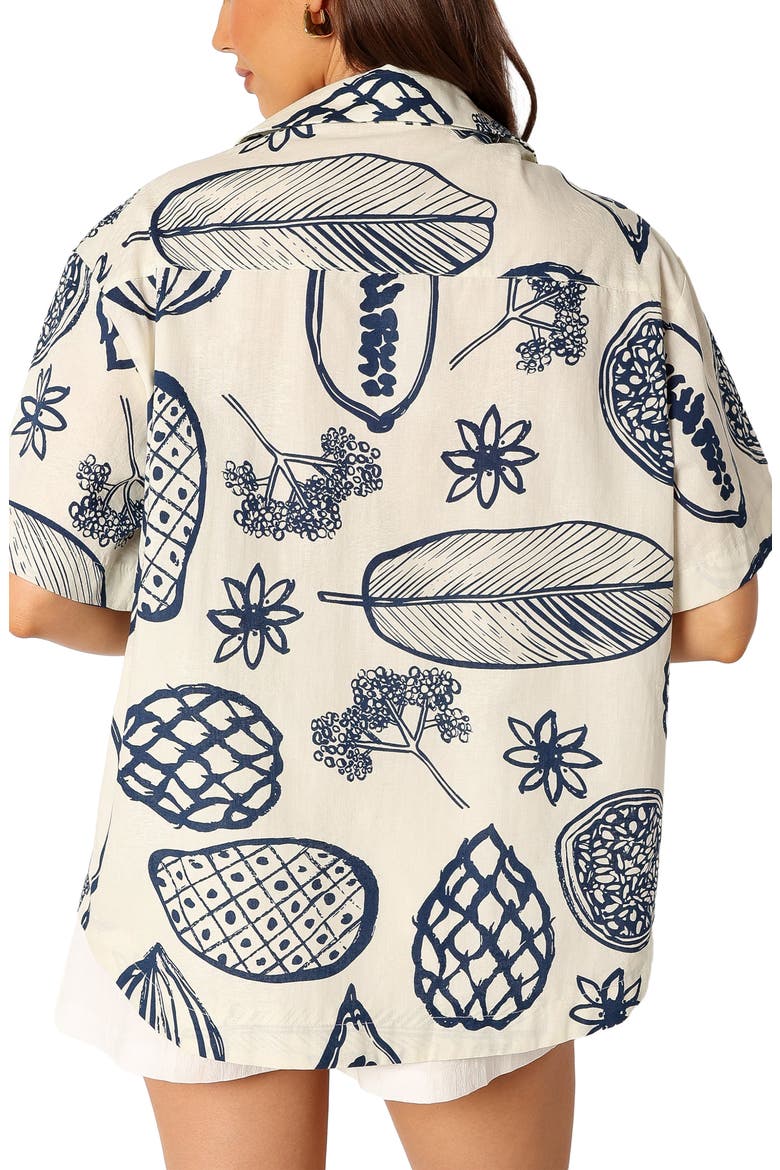Zayd Botanical Print Short Sleeve Cotton & Linen Button-Up Shirt, Alternate, color, NAVY