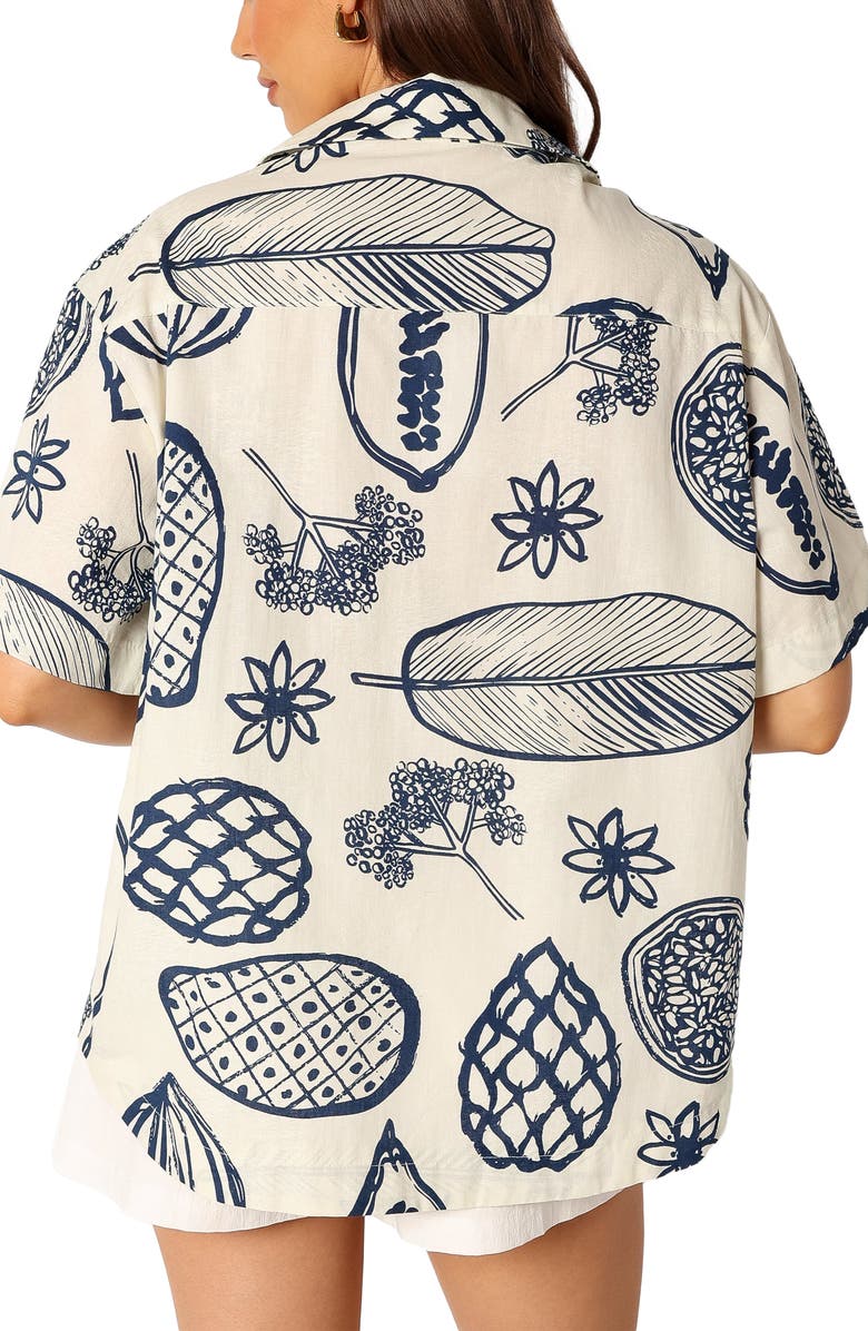 Petal & Pup Zayd Botanical Print Short Sleeve Cotton & Linen Button-Up Shirt, Alternate, color, Navy
