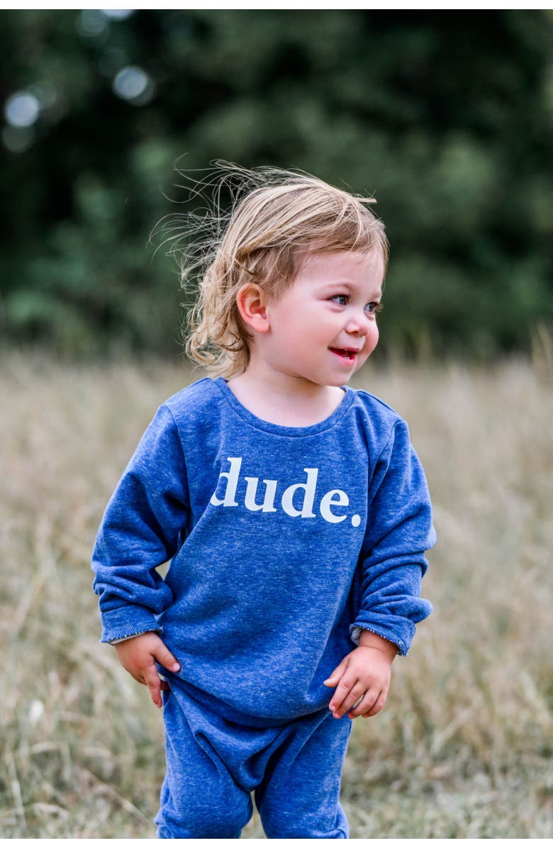 oh baby! Brooklyn Boxy "dude." white ink, Alternate, color, Denim