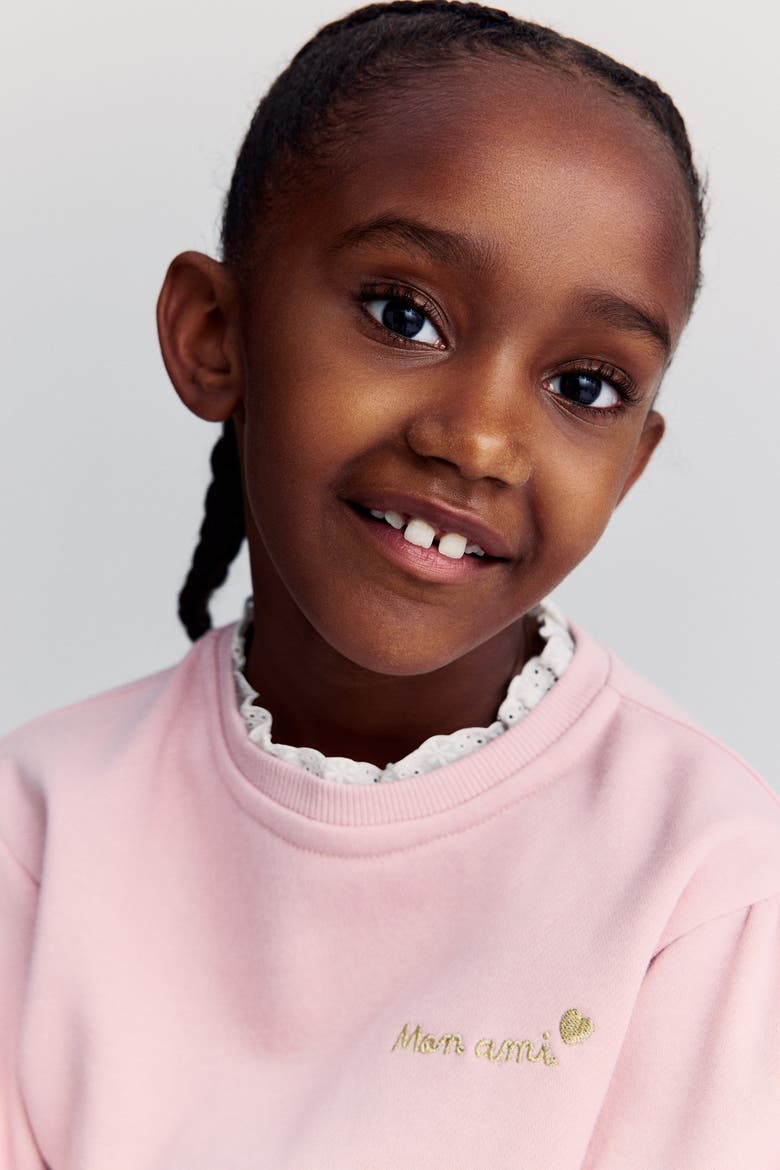 Frill-trimmed Sweatshirt, Alternate, color, Light pink/white