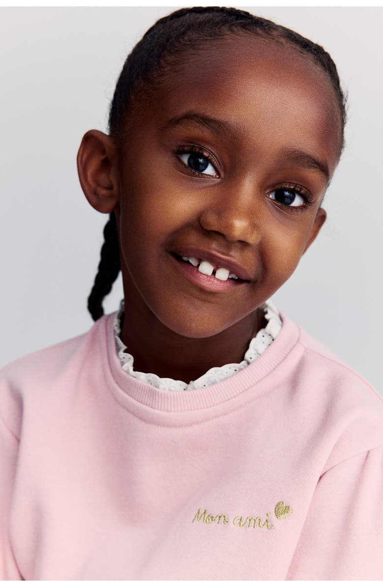 H&M Frill-trimmed Sweatshirt, Alternate, color, Light Pink/White