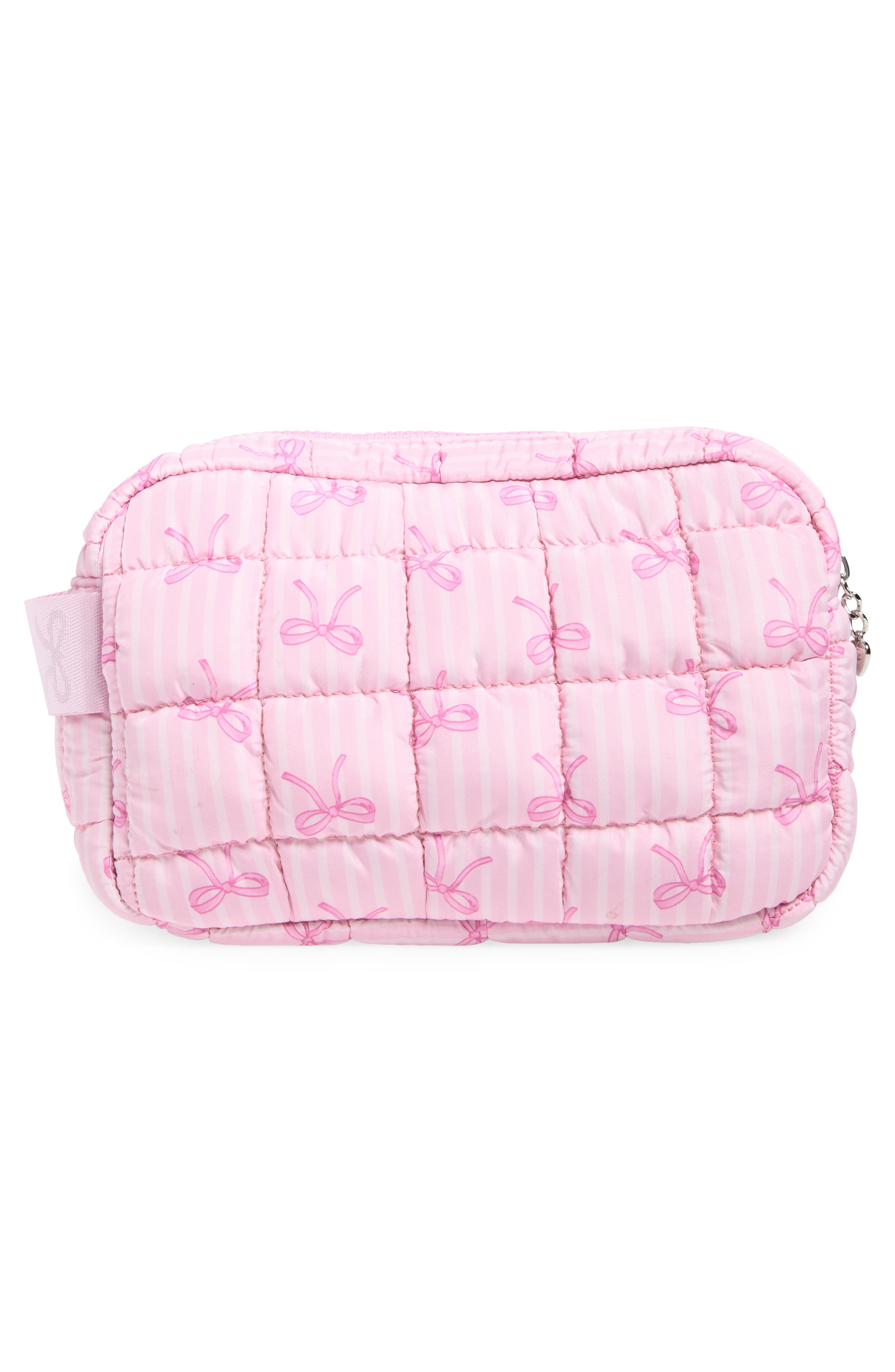 Kids' Bow Quilted Cosmetic Pouch with Charm, Alternate, color, LOLLIPOP