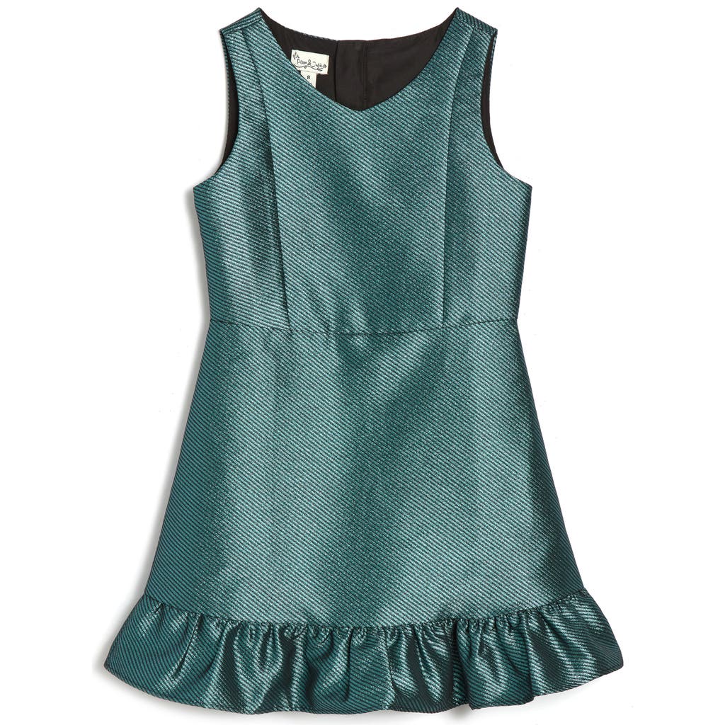 Shop Pippa & Julie Kids' Metallic Stripe Brocade Party Dress In Teal