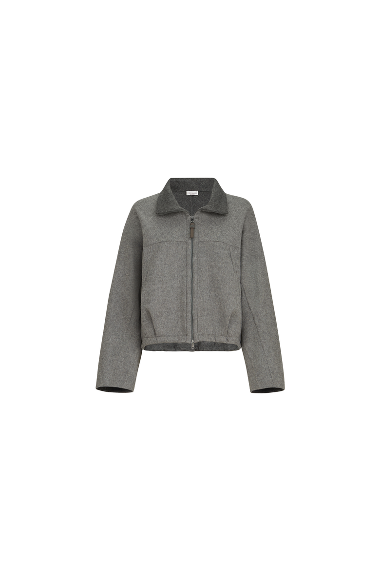 Hand-crafted bomber jacket in virgin wool double cloth with shiny zipper pull, Alternate, color, Dark Grey