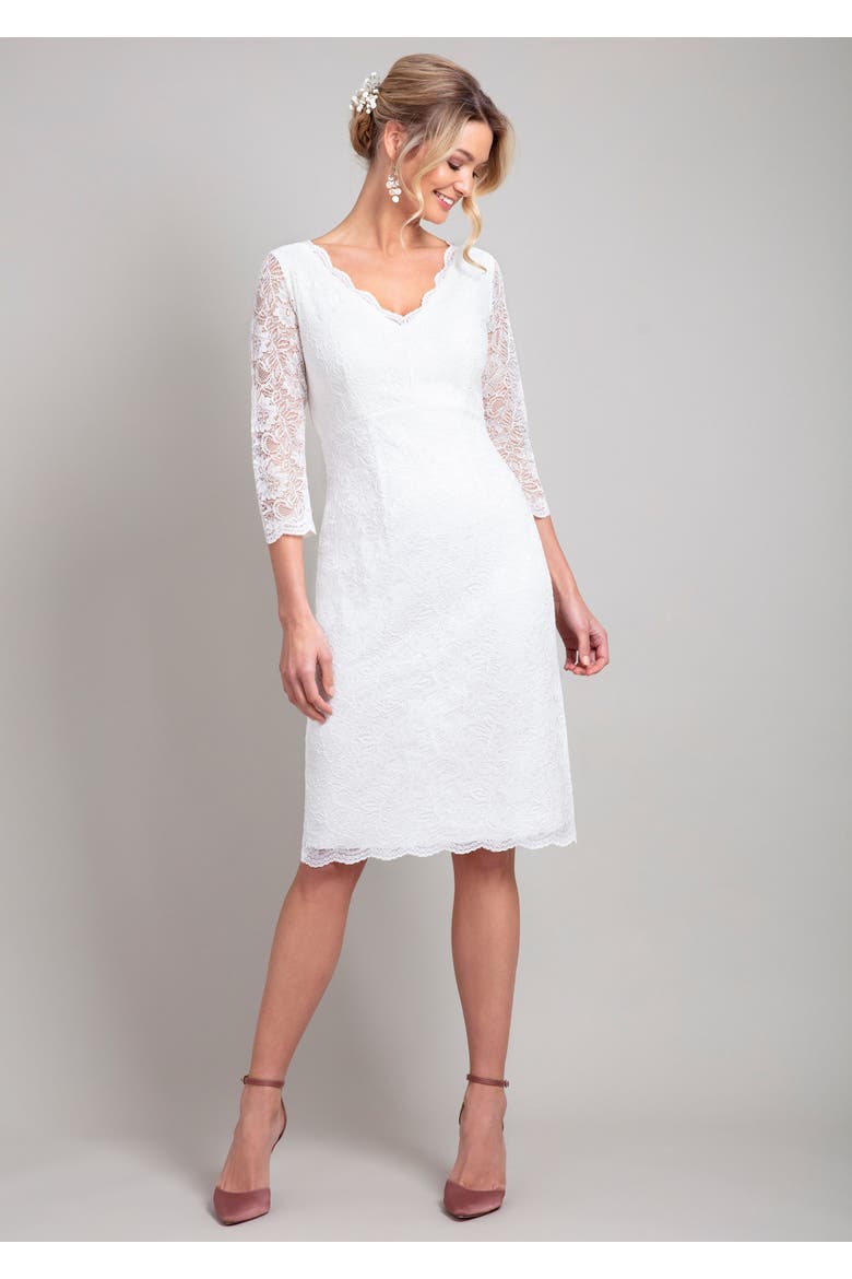 Anya V-Neck Lace Wedding Dress, Alternate, color, Ivory