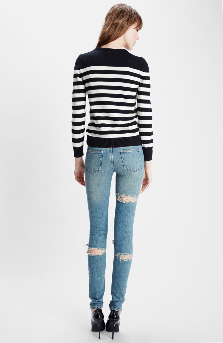 Saint Laurent Stripe Cashmere Sweater, Alternate, color,