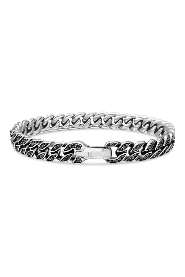 Curb Chain Bracelet in Sterling Silver with Diamonds, 8mm, Alternate, color, BLACK DIAMOND