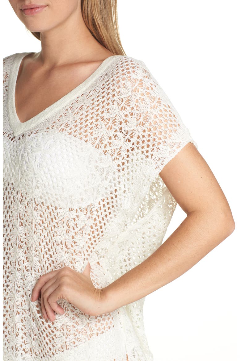 Pointelle Cover-Up Caftan, Alternate, color, WHITE