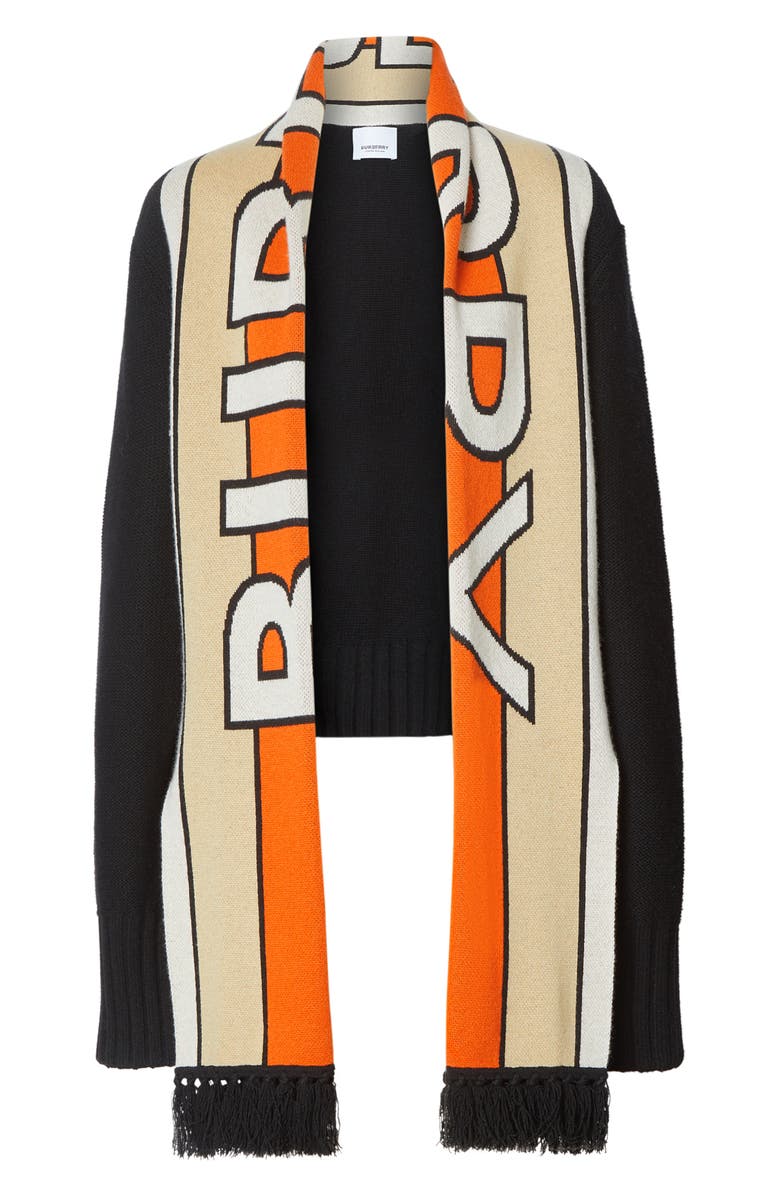 Burberry Logo Jacquard Wool & Cashmere Capelet, Alternate, color,