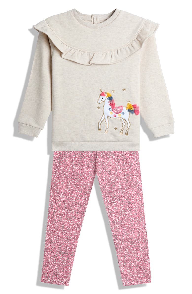 JOJO MAMAN BEBE Kids' Unicorn Appliqué Sweatshirt & Leggings Set, Main, color, Marl Grey