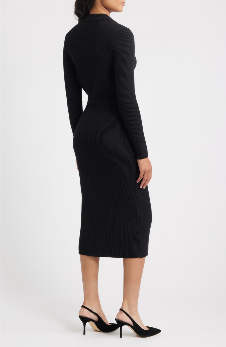 Elie Tahari The Polo Collar Chaya Button Detail Long Sleeve Rib Sweater Dress, Alternate, color, Noir