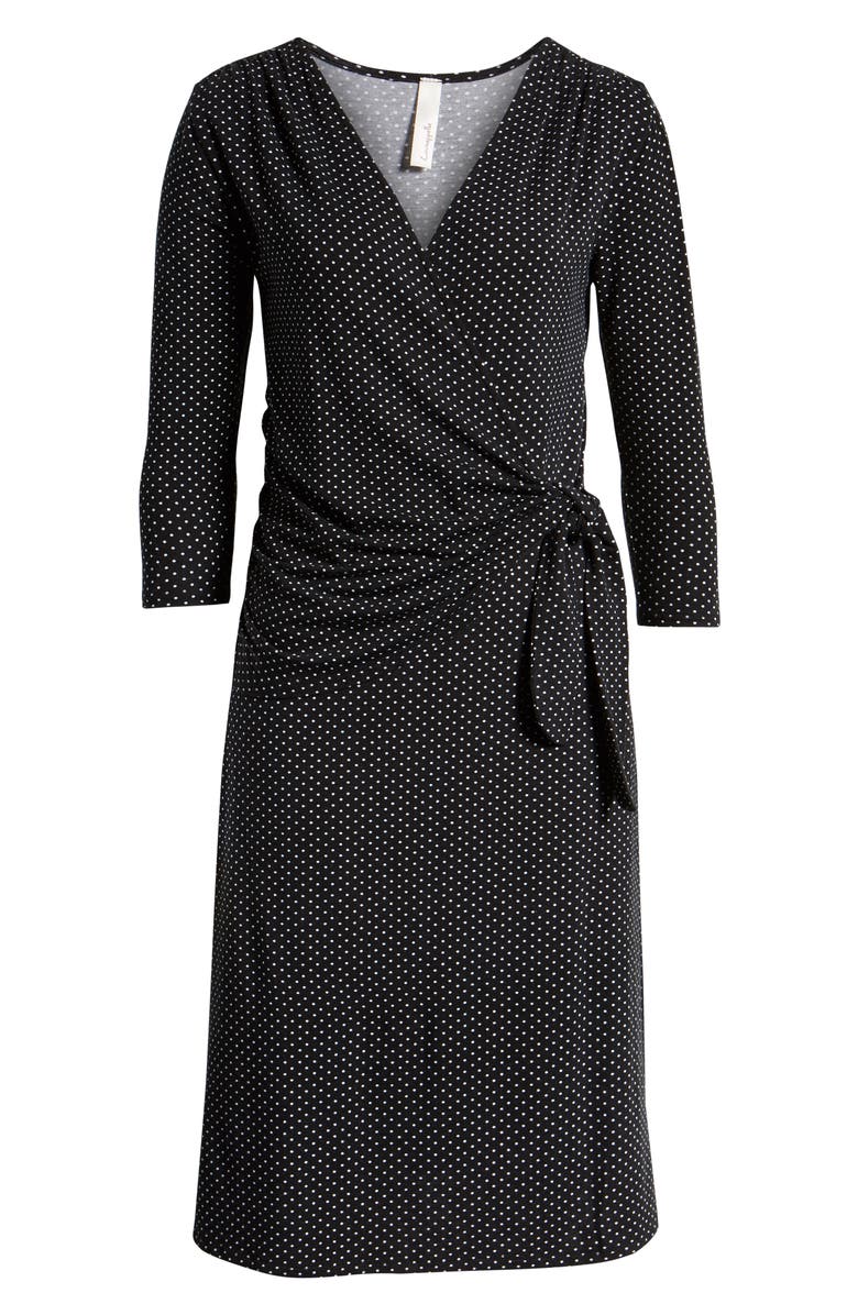 Loveappella Dot Print Wrap Midi Dress, Alternate, color,