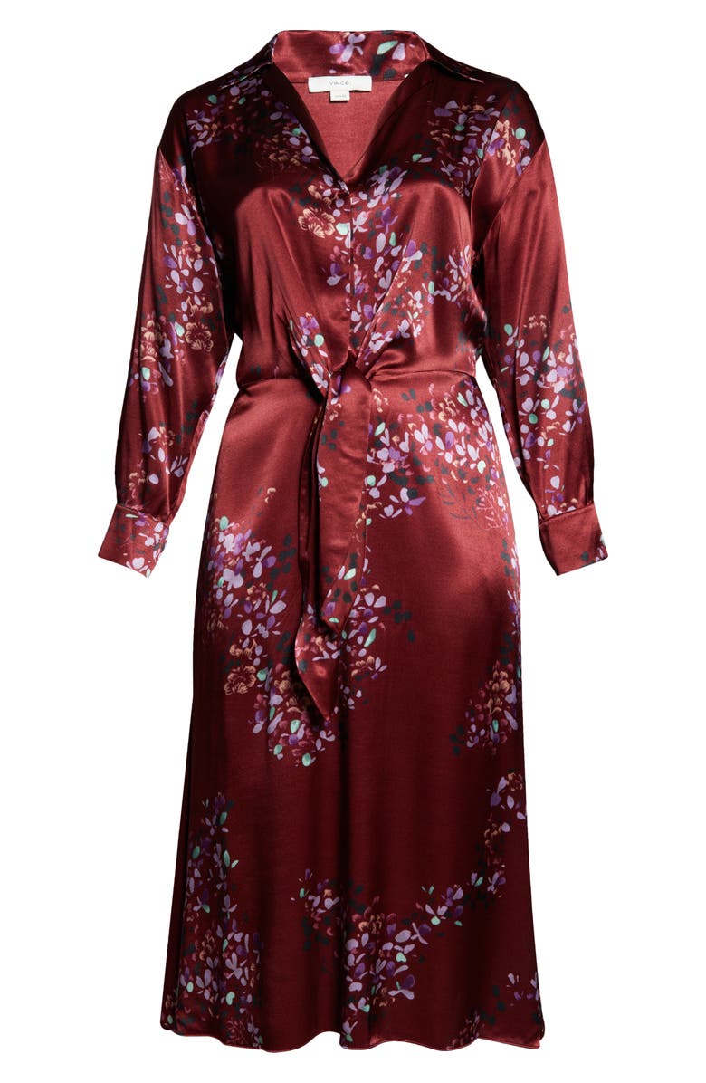Vince Forsythia Long Sleeve Satin Shirtdress, Alternate, color, Dk Cinnamon