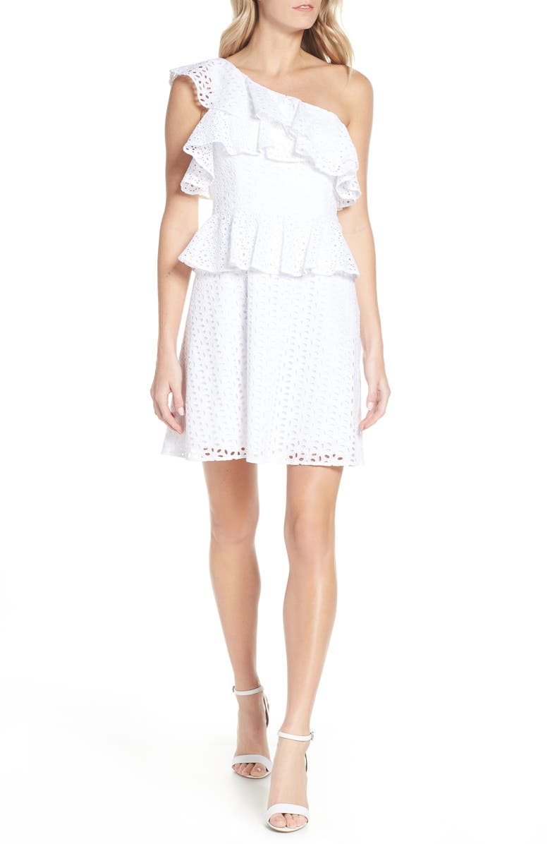 Lilly Pulitzer<sup>®</sup> Josey Eyelet One-Shoulder Dress, Main, color, 