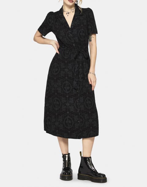 Cameo Floral Tie Belt Midi Shirt Dress