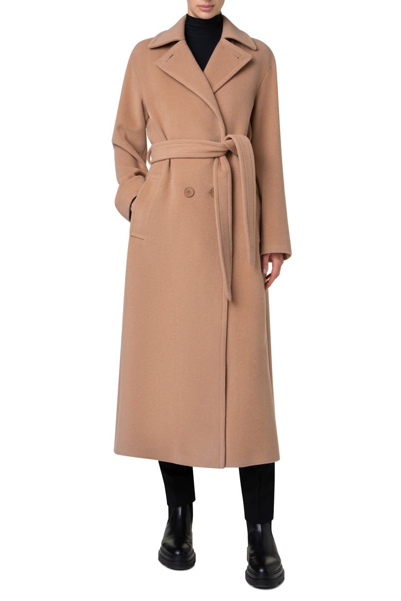 Double Breasted Belted Wool Blend Coat, Main, color, MALT