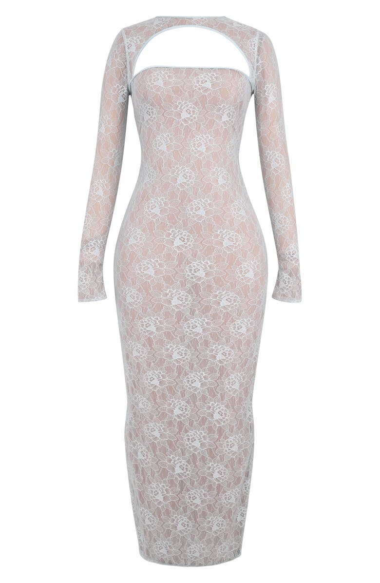 Cutout Open Back Long Sleeve Floral Lace Maxi Dress