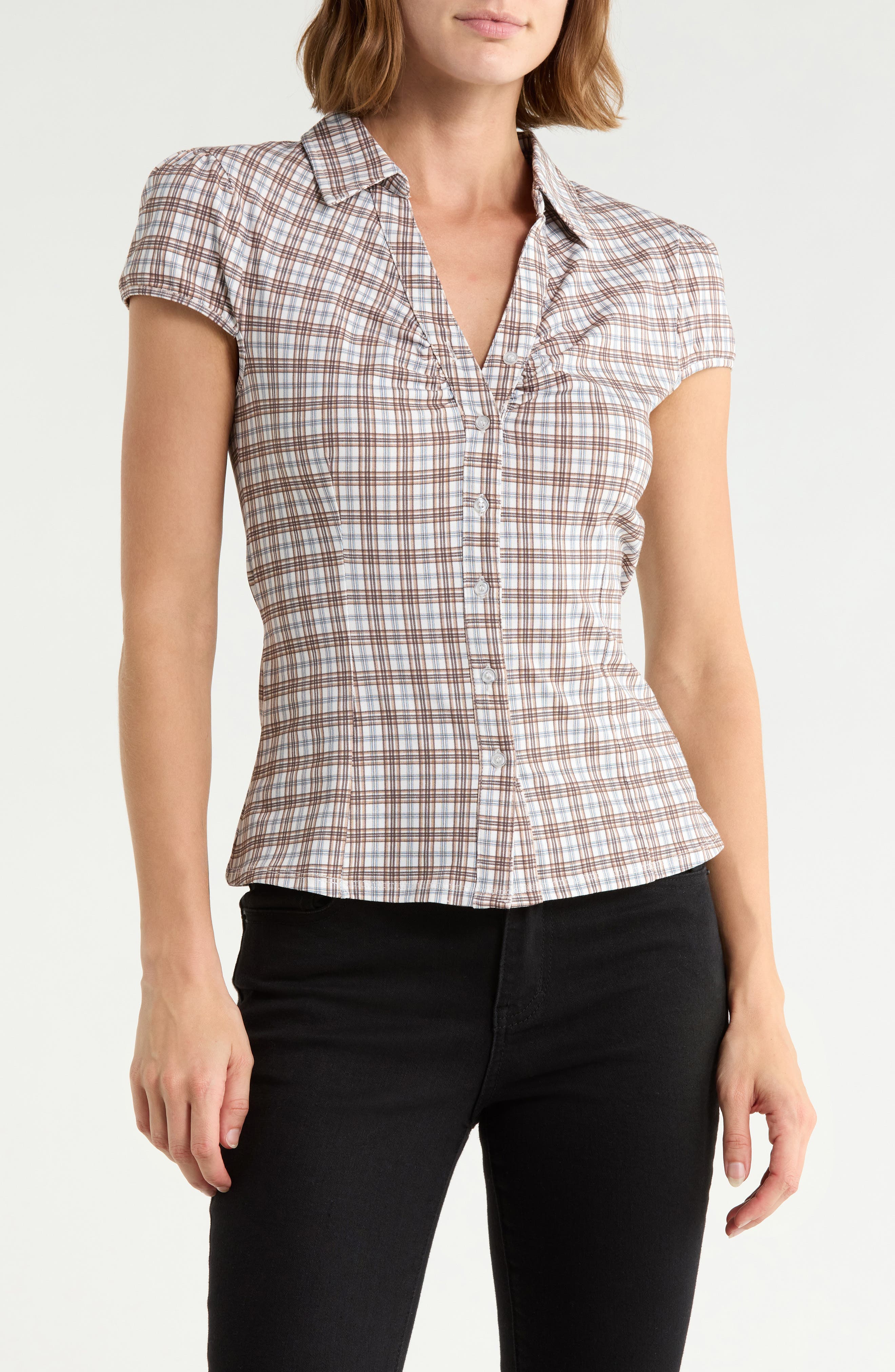 Ruched Cap Sleeve Shirt