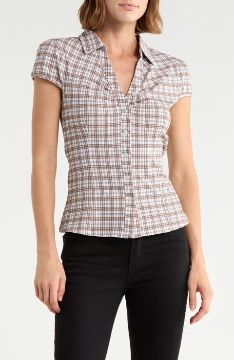 Ruched Cap Sleeve Shirt