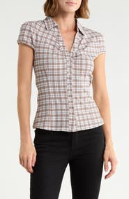 Madden Girl Ruched Cap Sleeve Shirt