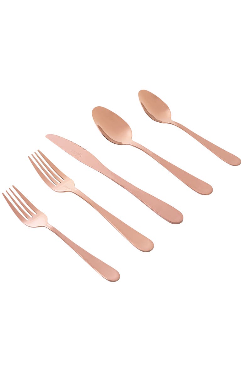 Stravidia 20 Piece Flatware Set  Gold Stainless Steel, Main, color, Metallic Gold