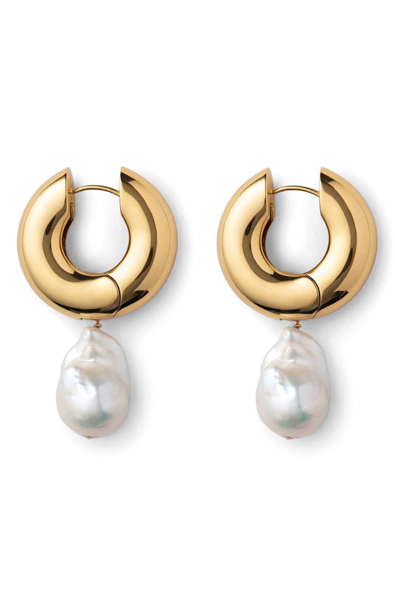 Éliou Perla Imitation Pearl Drop Huggie Hoop Earrings, Main, color, 