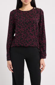 AK ANNE KLEIN Print Button Shoulder Top