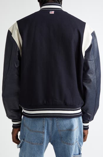 Noon Goons Sayonara Mixed Media Varsity Jacket | Nordstrom Noon Goons Sayonara Mixed Media Varsity Jacket | Nordstrom
