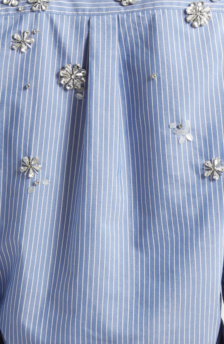 Cinq à Sept Lola Stripe Rhinestone Embellished Tie Front Button-Up Shirt, Alternate, color, Blue Multi