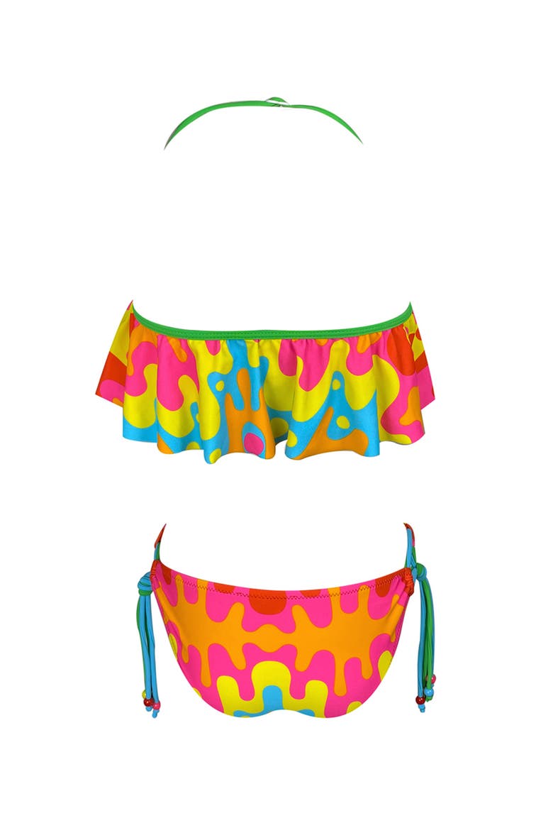 Abstract Lava Flow with Beaded Side Ties One-Piece Swimsuit, Alternate, color, Multicolor