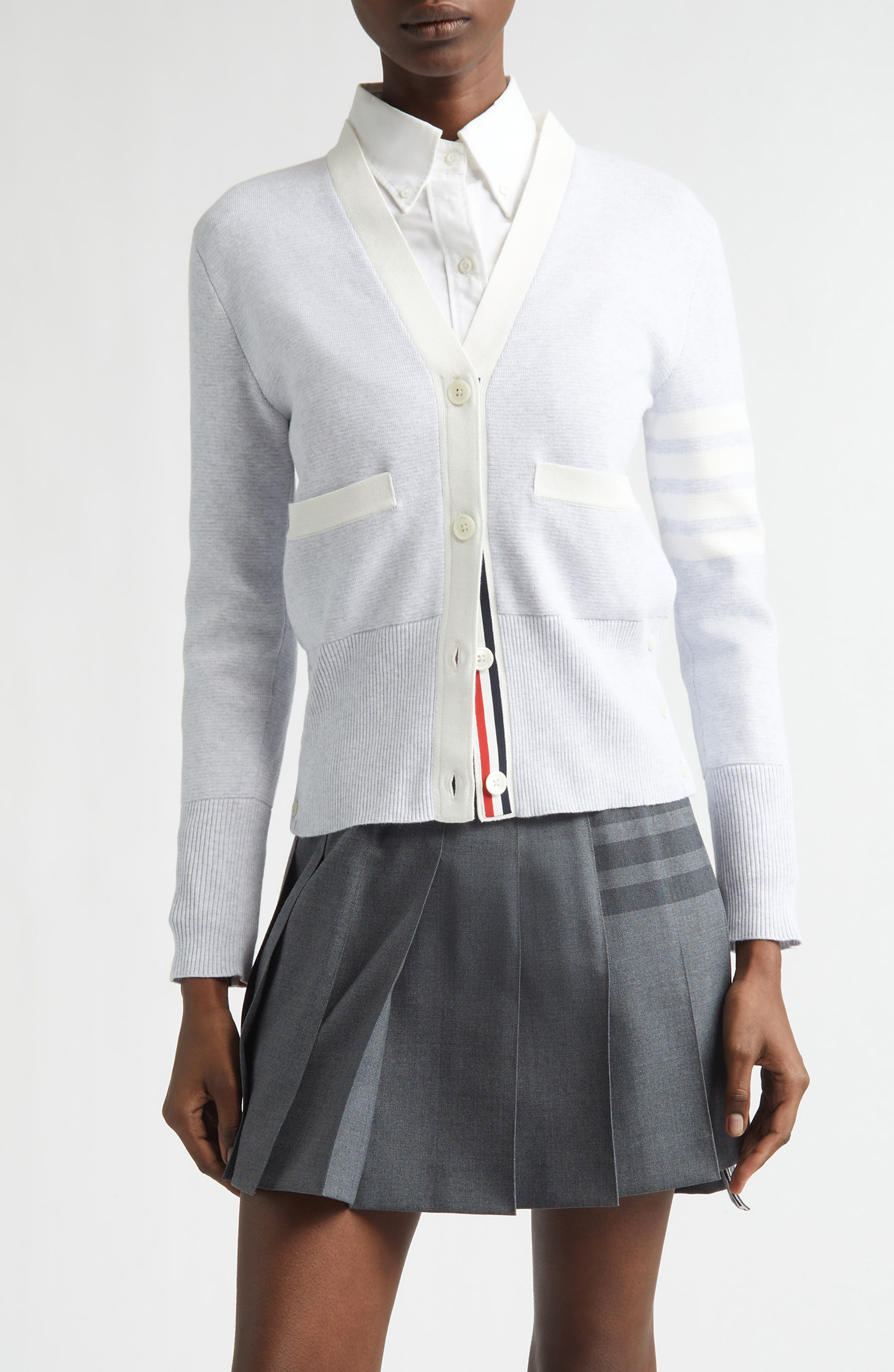 4-Bar Contrast Trim Cotton Cardigan