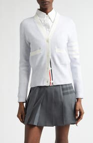 Thom Browne 4-Bar Contrast Trim Cotton Cardigan
