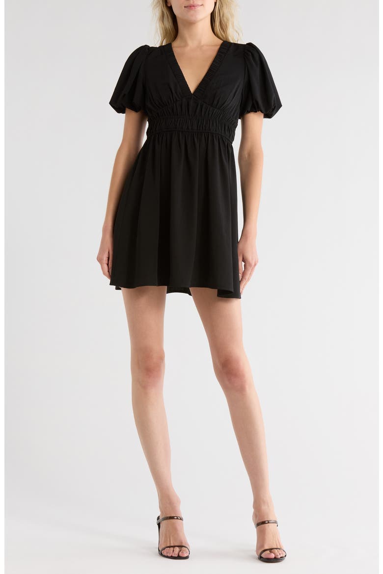 Puff Sleeve Dress, Main, color, BLACK