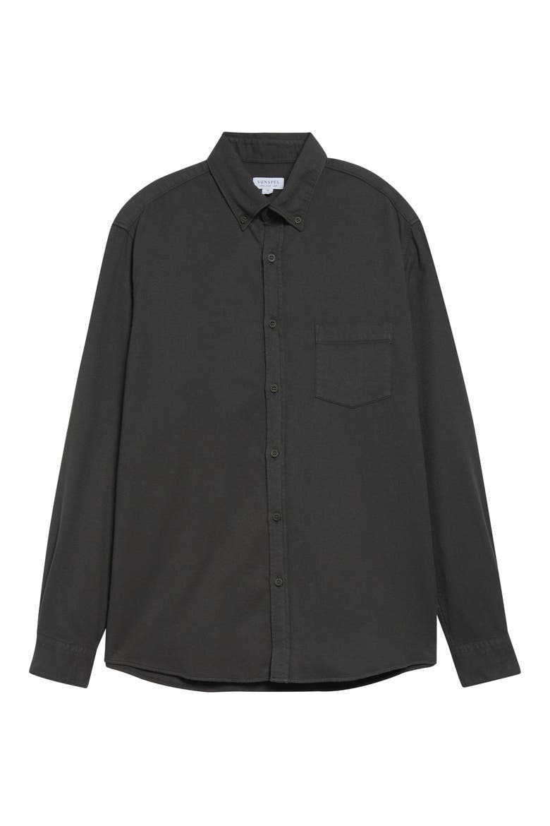 Brushed Cotton Flannel Button-Down Shirt, Alternate, color, DARK GREEN