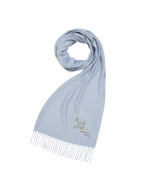 Magical Mushroom Embroidered Cosy Blue Scarf