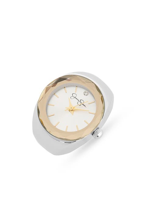 Two-Tone Faceted Bezel Ring Watch, 25mm