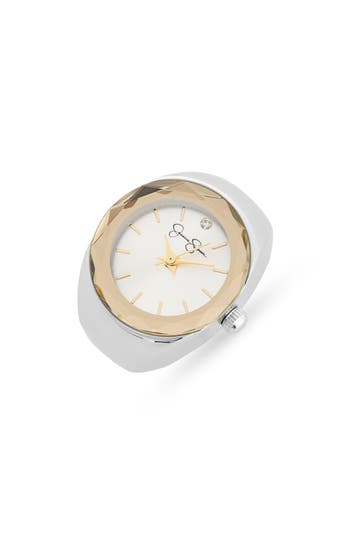 Jessica Simpson Two-tone Faceted Bezel Ring Watch, 25mm In Silver