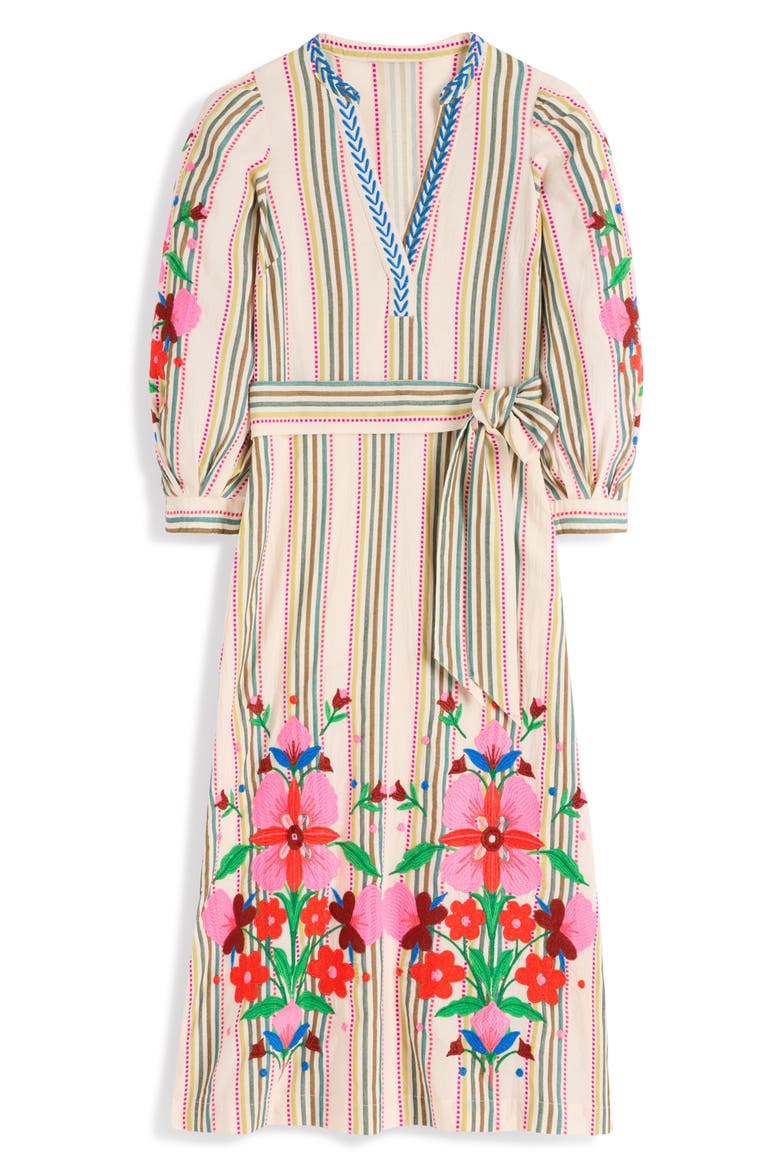Octavia Cotton Midi Dress, Alternate, color, MULTI EMBROIDERY STRIPE