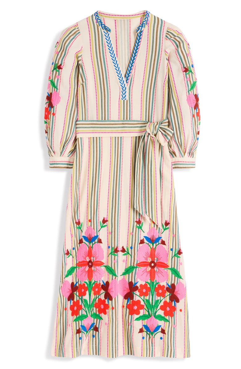 Boden Octavia Cotton Midi Dress, Alternate, color, Multi Embroidery Stripe