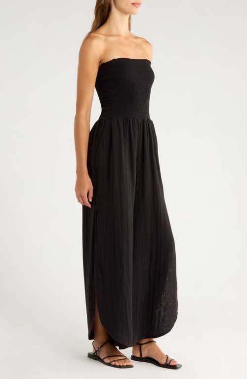 Elan Smocked Strapless Cover-up Jumpsuit In Black