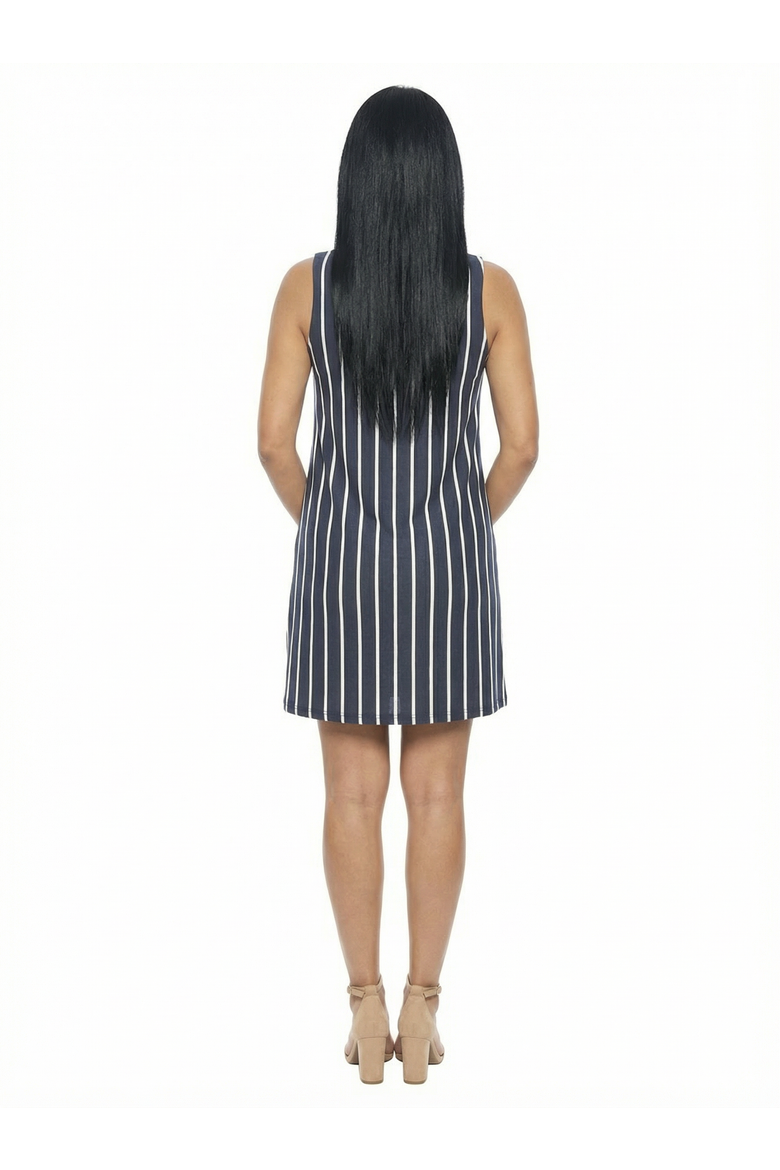 Maternity Striped Round Neck Sleeveless A-Line Mini Shift Dress, Alternate, color, Navy Multi