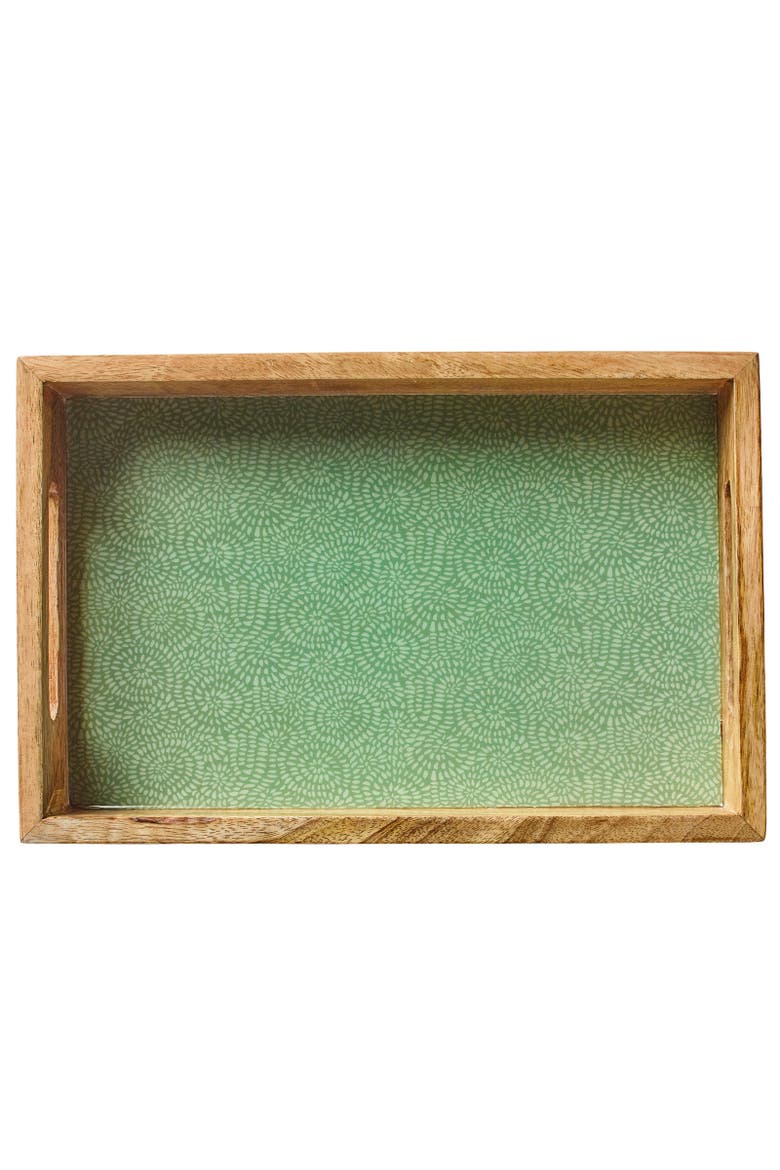 Mango Wood Lacquered Serving Tray, 12" x 8" x 2", Alternate, color, Green