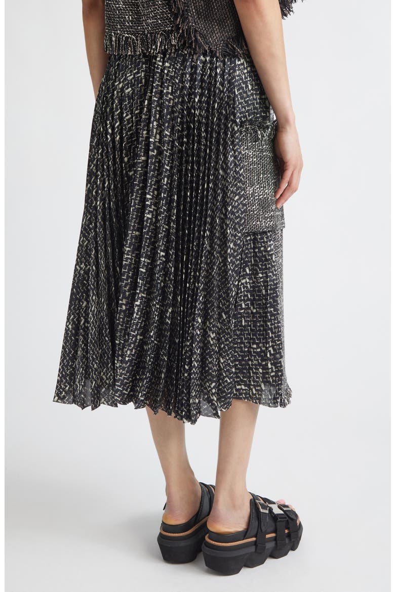 Mixed Media Fringe Tweed & Chiffon Skirt, Alternate, color, BLACK