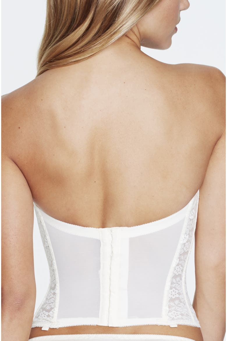 Annabel Strapless Lace Longline Bridal Bra with Detachable Garters, Alternate, color, Bone