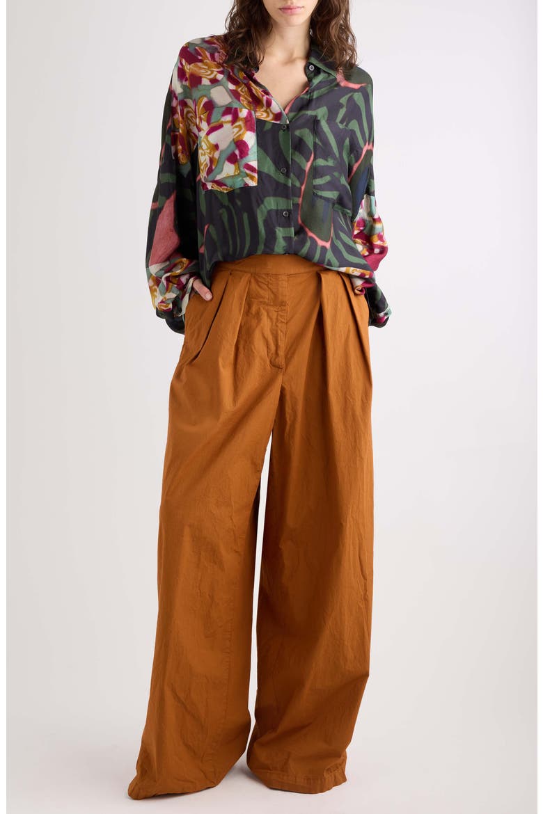 Pamplona Pleated Stretch Cotton Wide Leg Pants, Alternate, color, OCRA