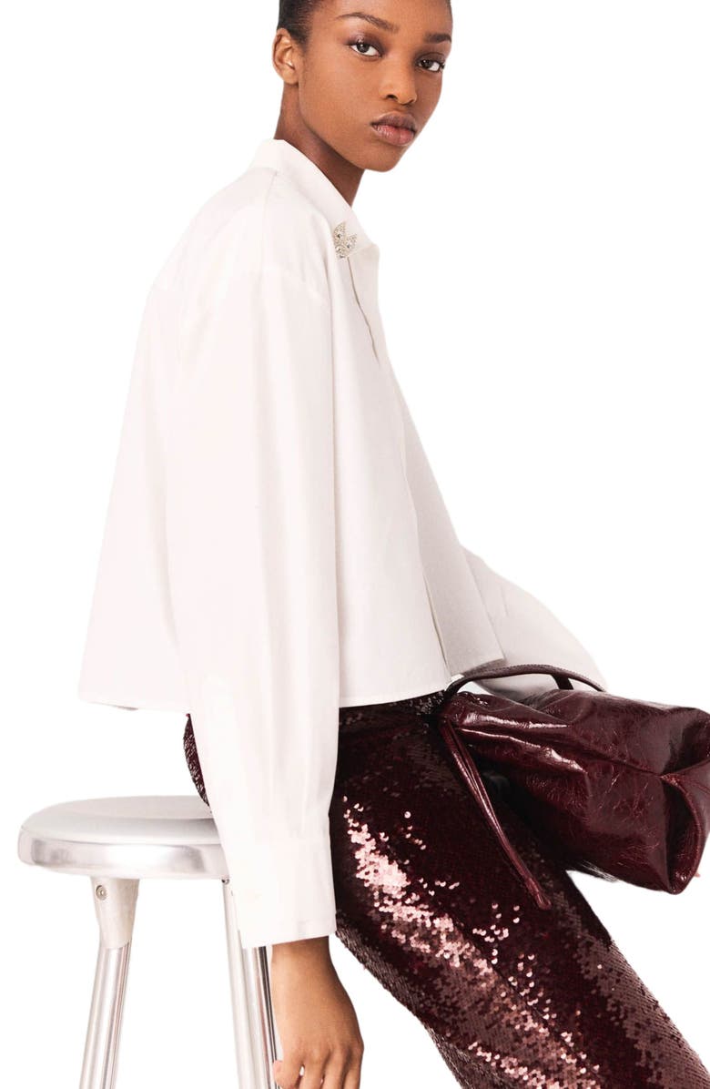 maje Cropped shirt with jewel detail, Alternate, color, White