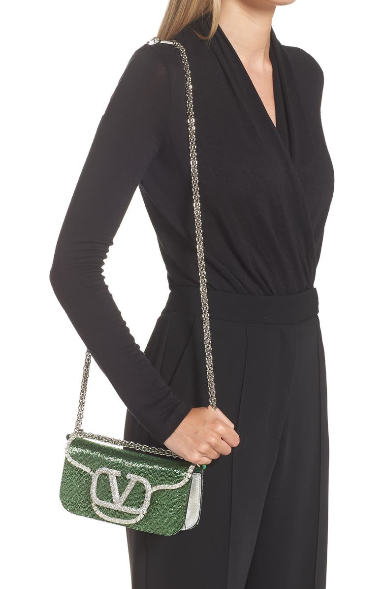 Valentino Garavani Locò Crystal Embellished Beaded Shoulder Bag, Alternate, color,