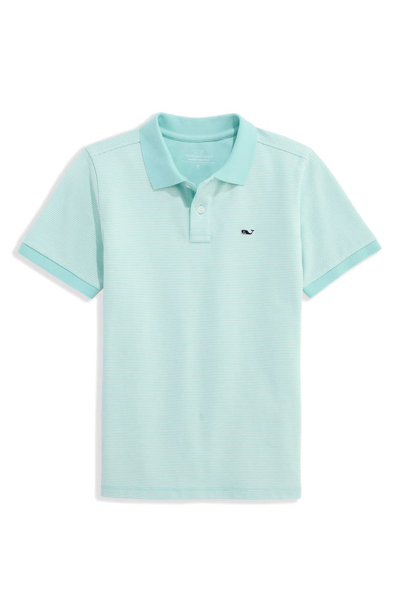 vineyard vines Kids' Edgartown Stripe Cotton Blend Polo, Main, color, Mangrove Mint